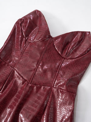 Soutien-gorge sans bretelles en cuir PU à motif crocodile, robes courtes et mini