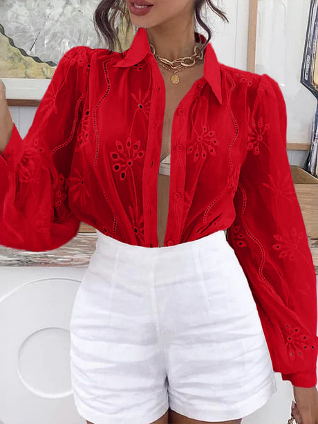 Openwork Flowers Long Sleeves Cardigan Shirts