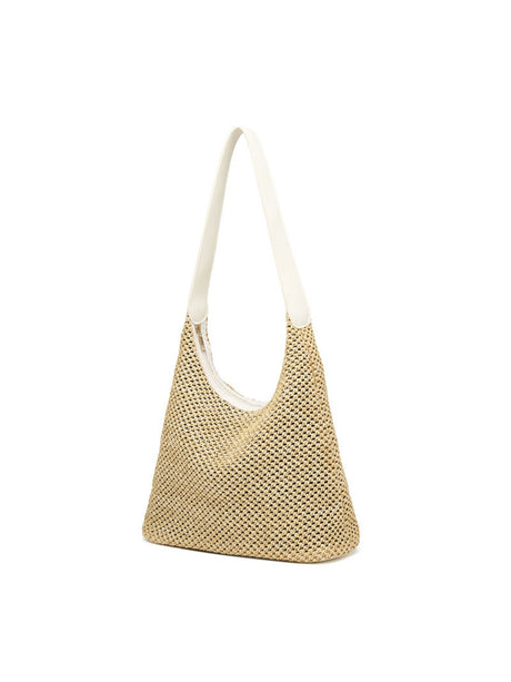 Solid Color Straw Shoulder Bag For Vacation