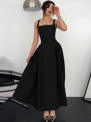 Liber Summer Women's Waist Solid Color Maxi Dresses
