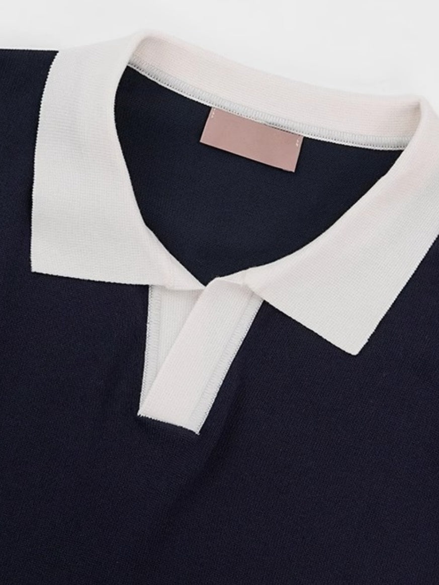 Color Matching Old Money Style Slim-fit Polo Shirts