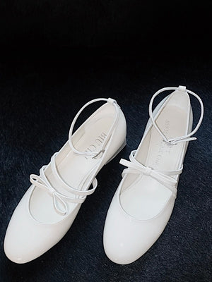 BIUCILI "Southern France Holiday" Original Design Elegant Bow Mary Jane Wedding Shoes Chunky Heel Women's Flats