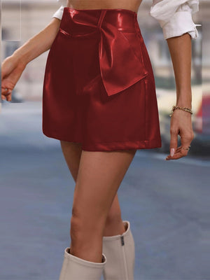 PU Leather A-pendulum Belts Culottes Shorts