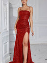 Fitted Strapless Serrated Long Dress With Sequins