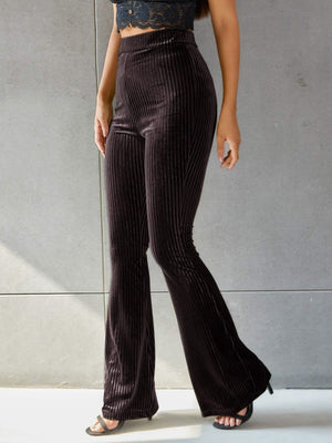 High-waisted Flared Pants Velvet Piping Bell-bottoms Sports Everyday Trousers