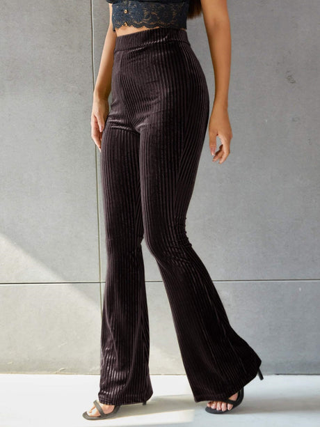 High-waisted Flared Pants Velvet Piping Bell-bottoms Sports Everyday Trousers
