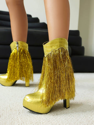 Fashionable Sequined Tassel High-heeled Platform Women's Boots