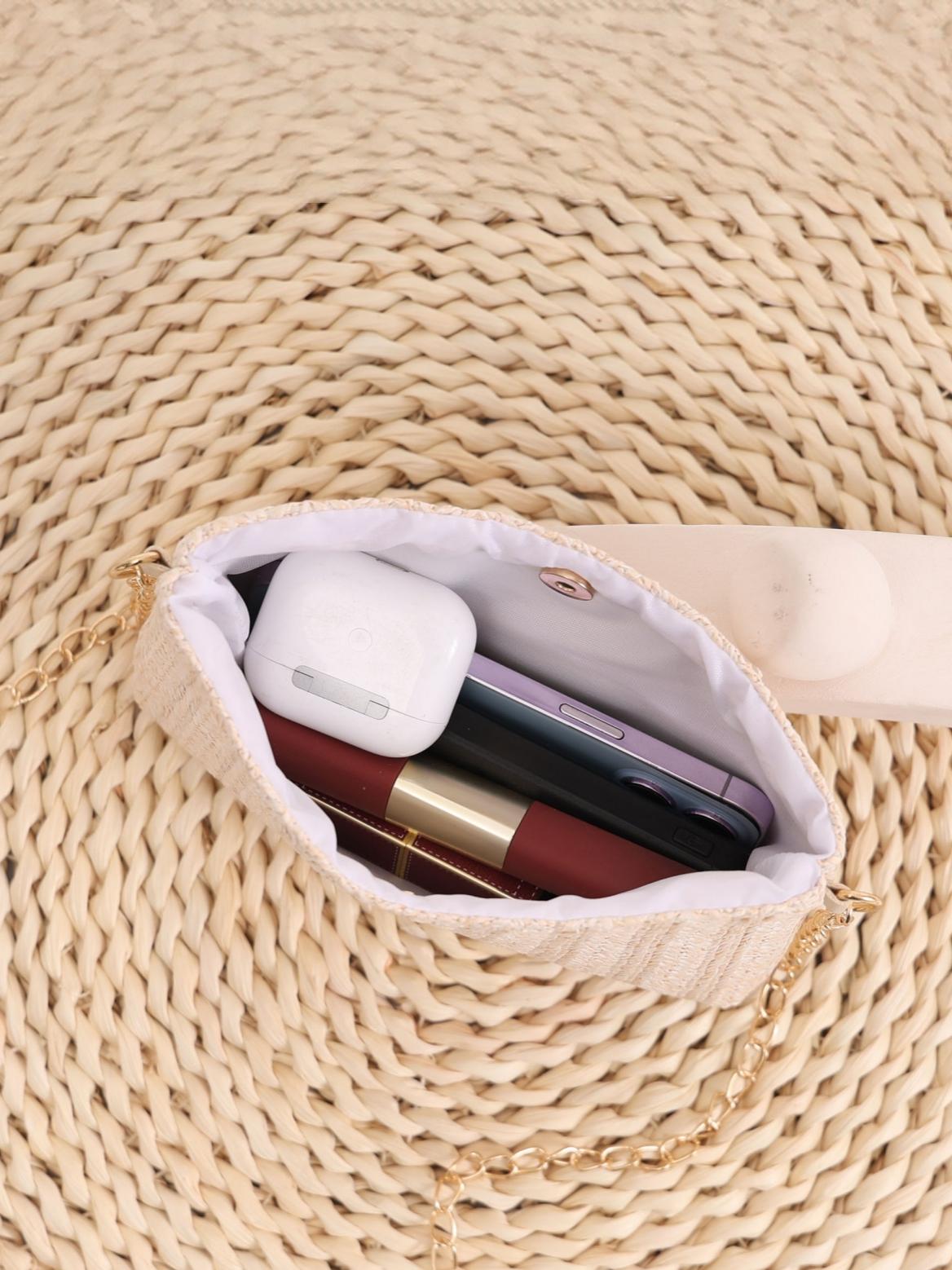 Solid Color Straw Crossbody Bag For Vacation