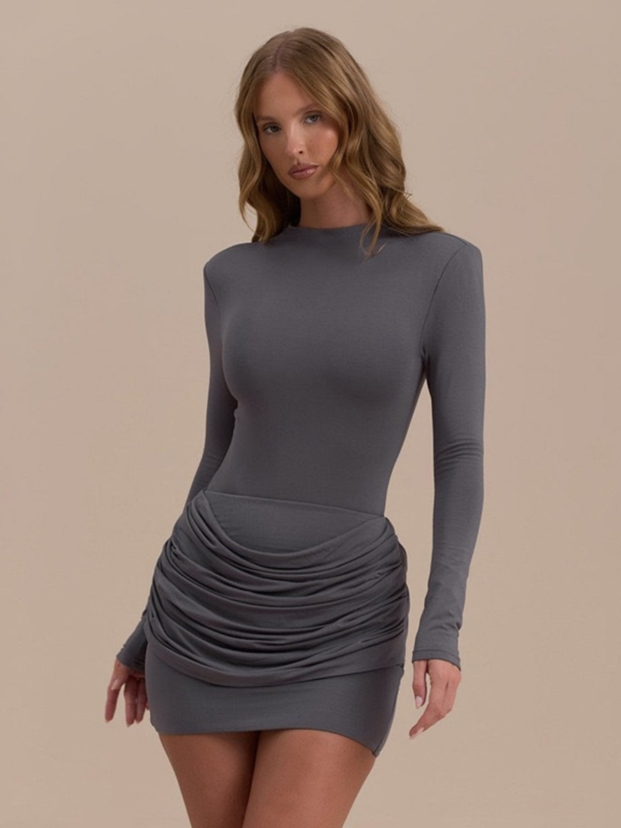 Gathering Tight Fit Long Sleeve Parties Mini&Short Dresses