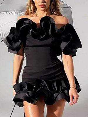 3D-Blumen, schulterfreies, trägerloses Top, plissierte Mini- und Kurzkleider zum Valentinstag