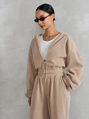 Liber Autumn women's solid color long-sleeved cardigan two-piece suit