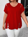 Hollow Out V-neck Cross Belt Short-sleeved T-shirt