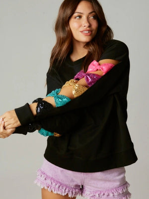 Women's Christmas Bow Sequined All-Match Long-Sleeved Sweatshirt