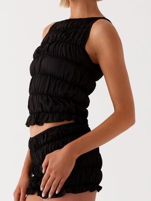 Pleated Navel Curled Hem Backless And Navel Exposed 2-piece Sets