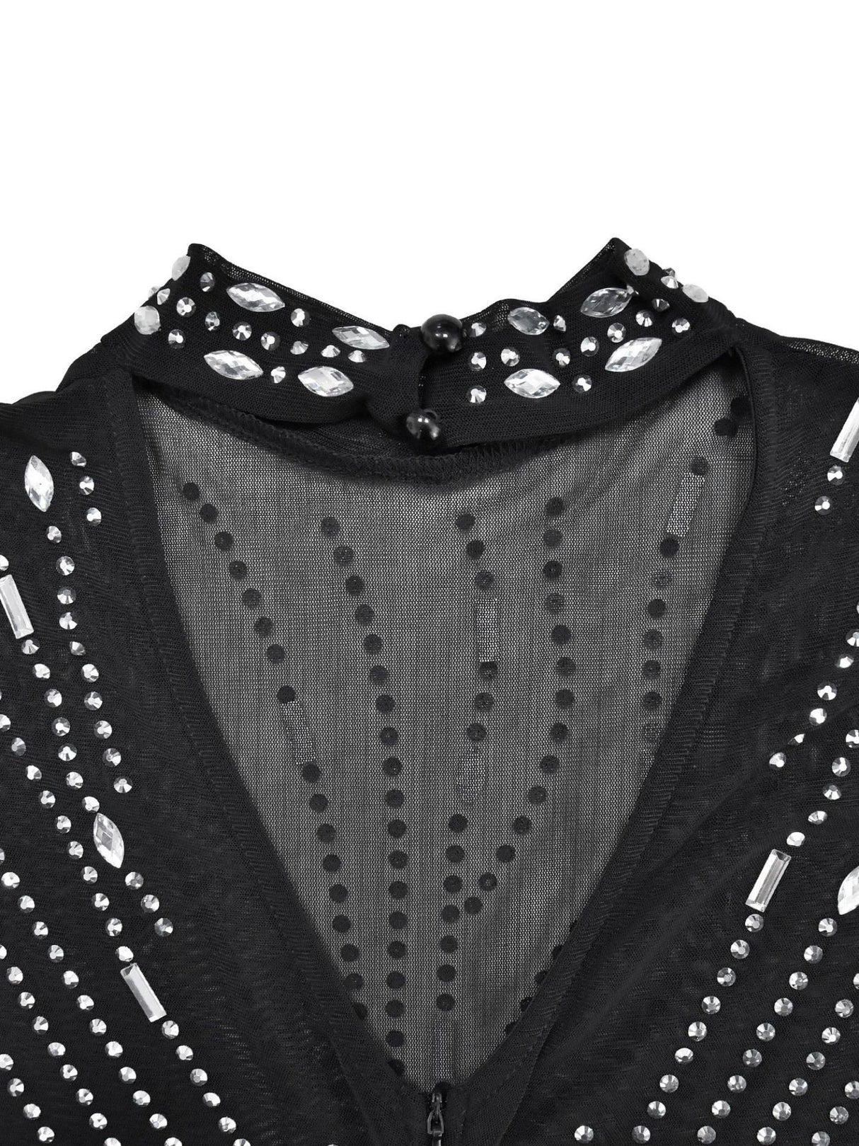 Robe maxi brillante à manches longues en résille et strass, idéale pour les soirées