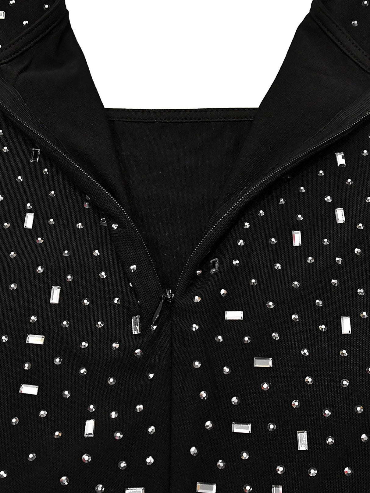 Strassbesetzte, lange Ärmel, eckiger Kragen, glänzende Party-Maxikleider