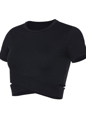 Cross Neck Tight-fitting Shorts Exercise And Fitness Yoga Short-sleeved T-shirt