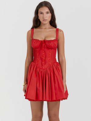 Trim Lace Bandage Big Swing Dating Mini&Short Dresses