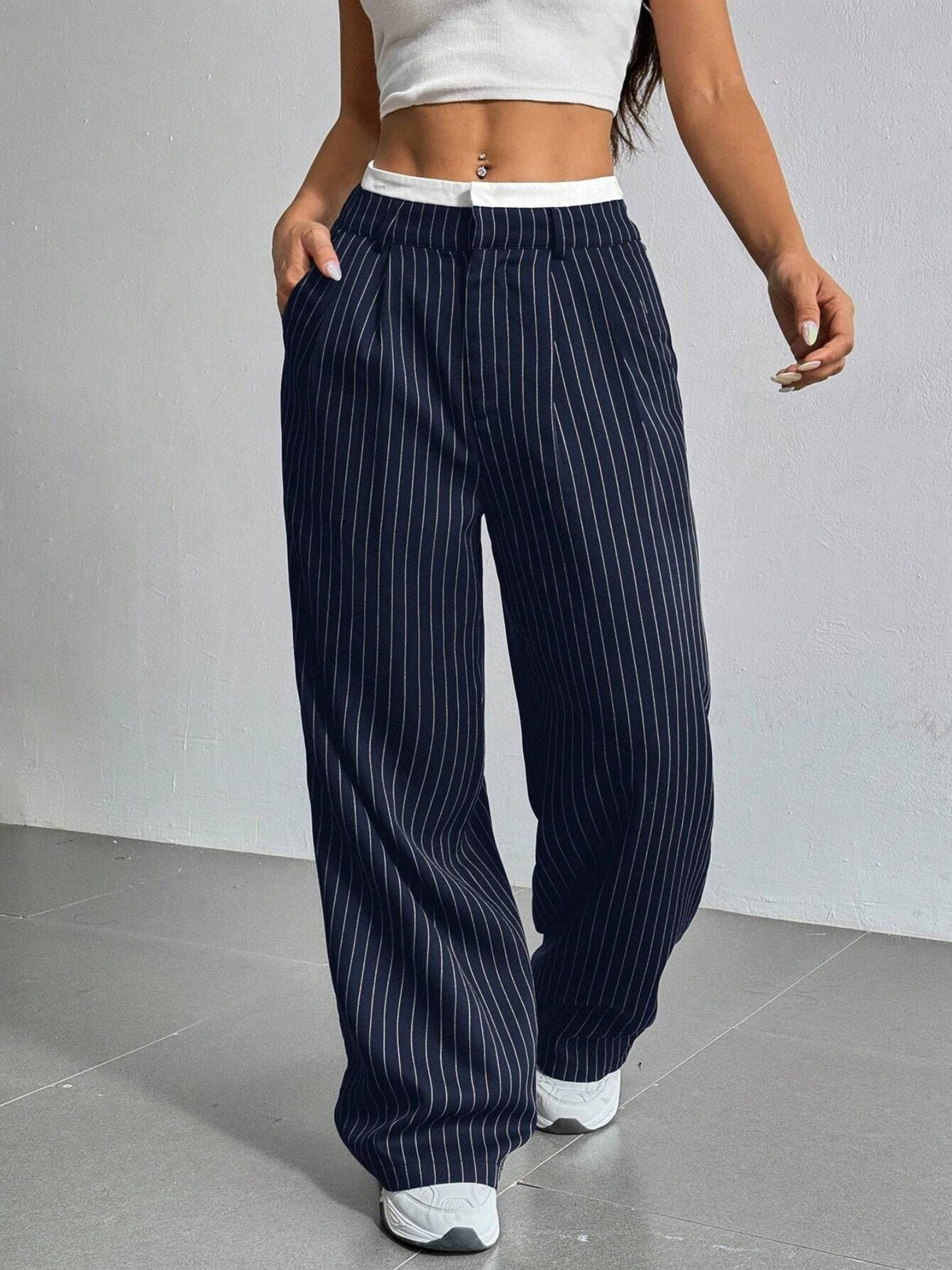 Simple High-waist Drape Commuter Straight-leg Suit Trousers
