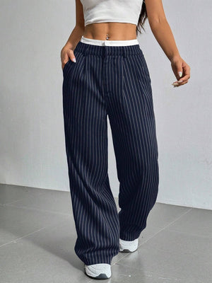 Simple High-waist Drape Commuter Straight-leg Suit Trousers