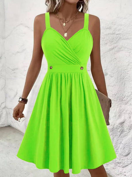 Solid Color Button Short Dress