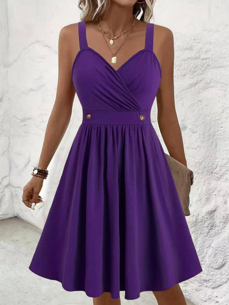 Solid Color Button Short Dress