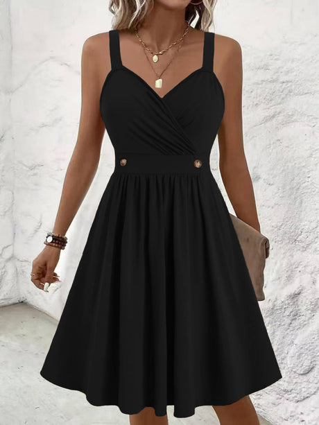 Solid Color Button Short Dress