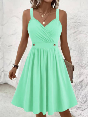 Solid Color Button Short Dress