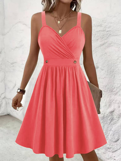 Solid Color Button Short Dress