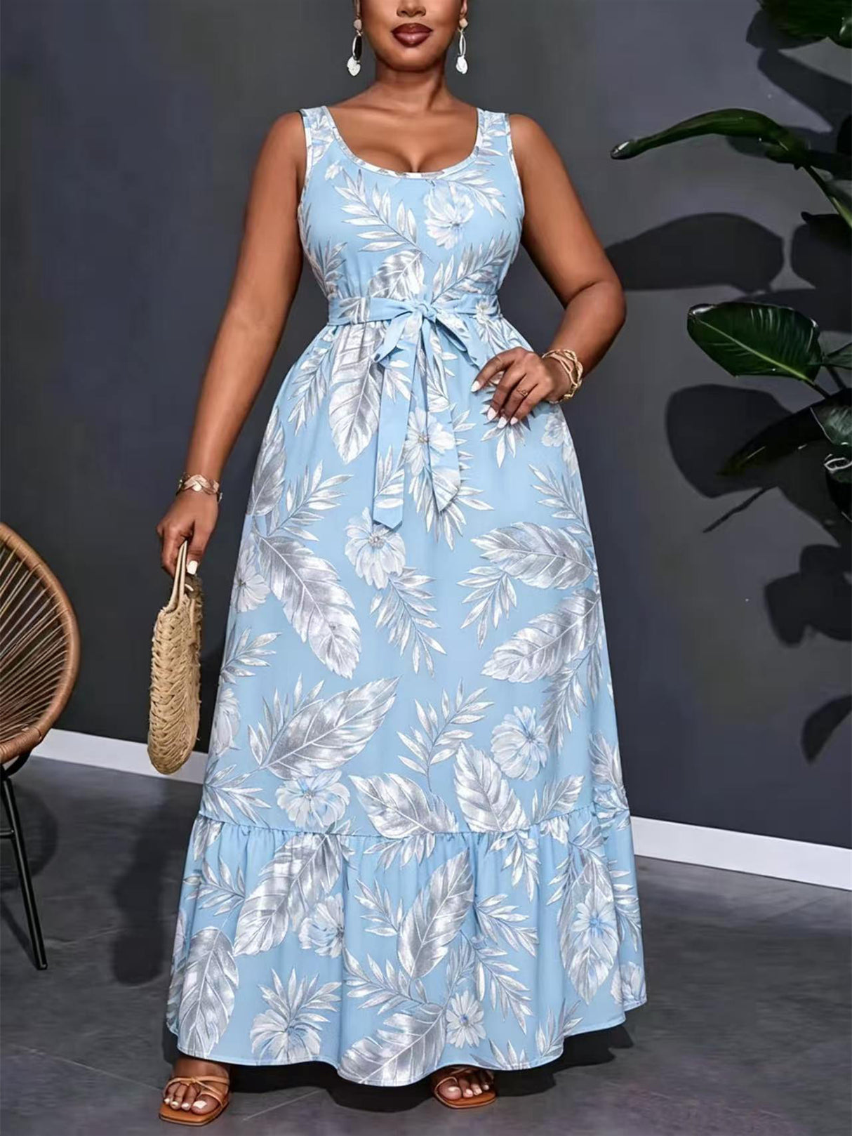 Printed Patchwork Midi Dress For Women
