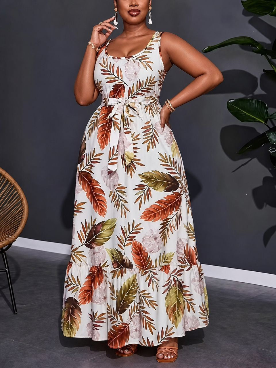 Printed Patchwork Midi Dress For Women
