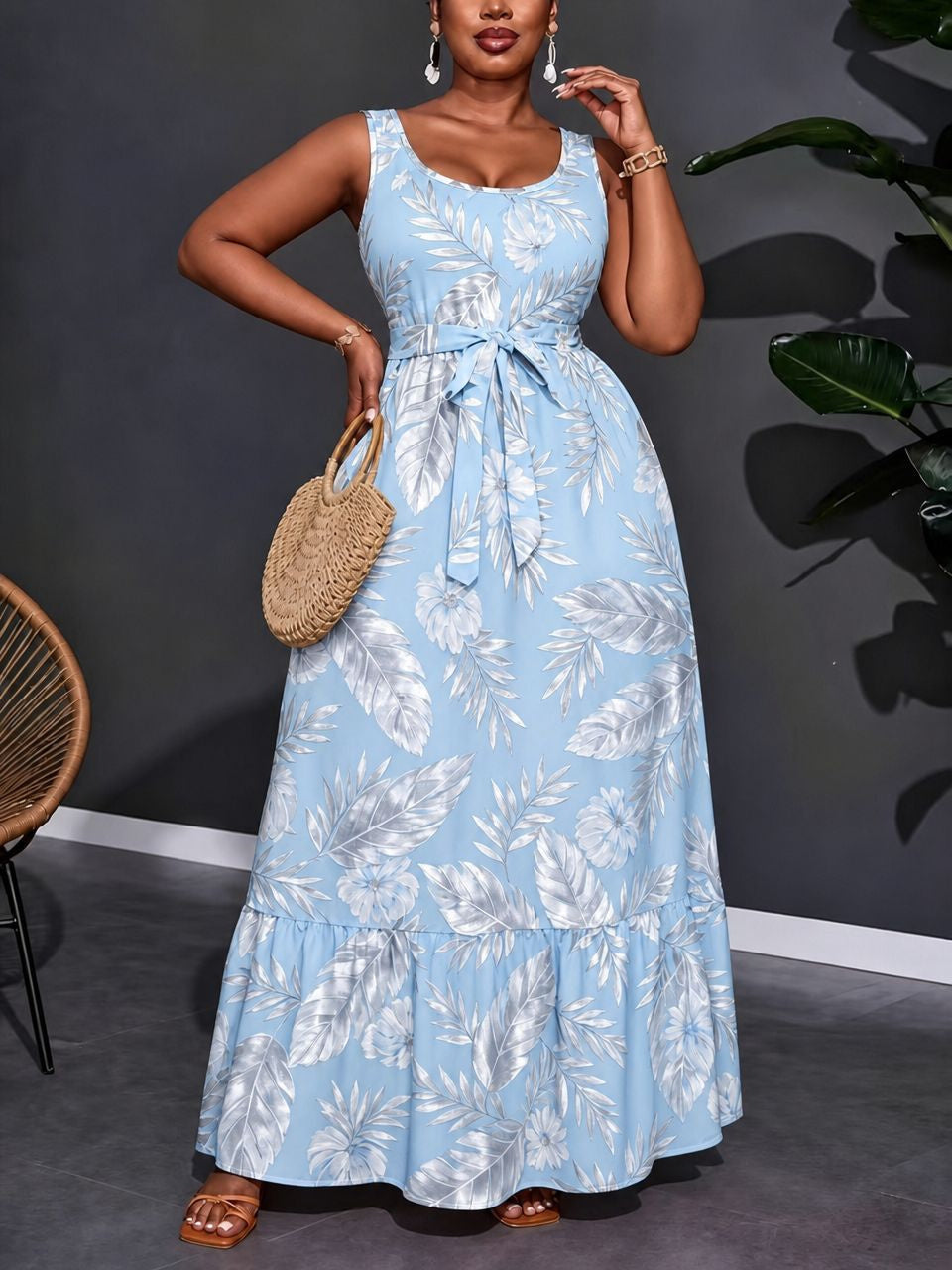 Printed Patchwork Midi Dress For Women