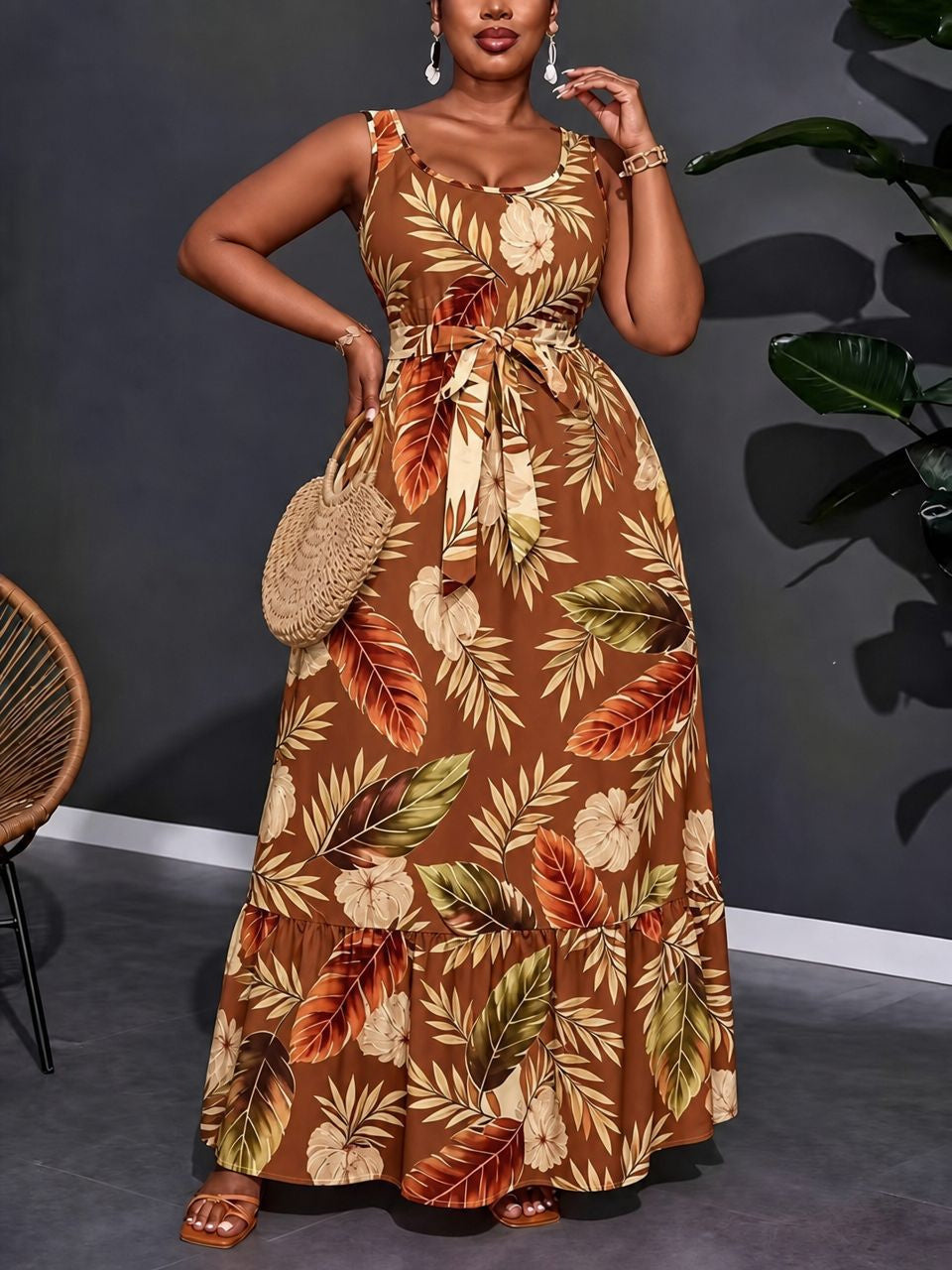 Printed Patchwork Midi Dress For Women