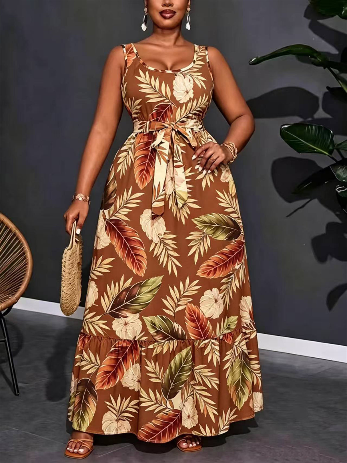 Printed Patchwork Midi Dress For Women