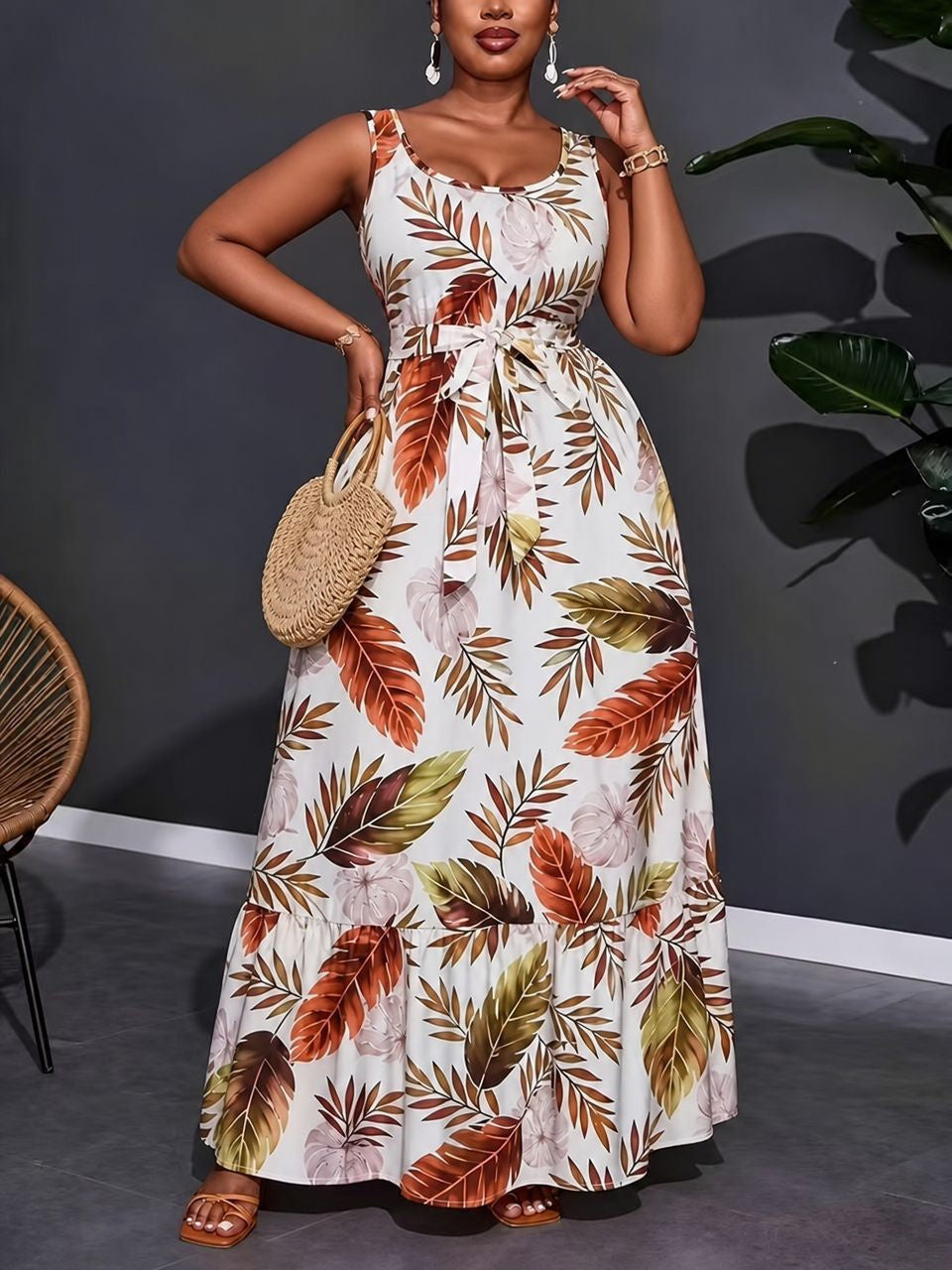 Printed Patchwork Midi Dress For Women