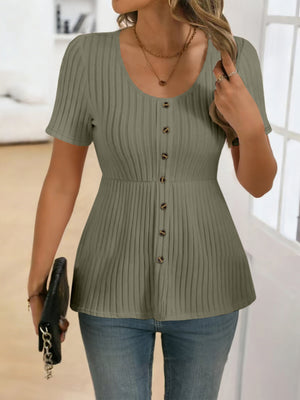 Design-style Single-breasted Solid Color Short-sleeved T-shirt