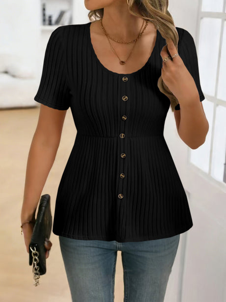 Design-style Single-breasted Solid Color Short-sleeved T-shirt