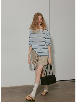 Long-sleeved, Flat-patterned, Slightly Sheer Striped Cover-up