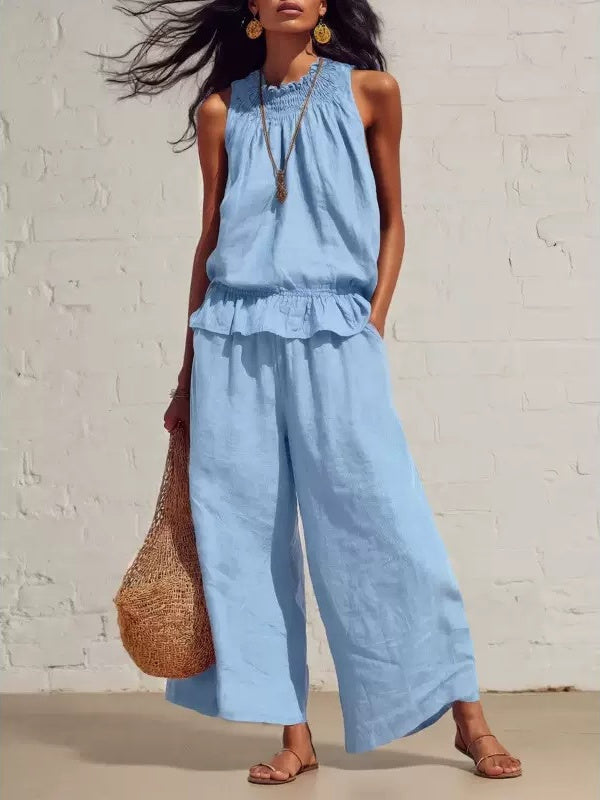 Two-piece Solid Color Set With Ruffles
