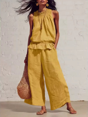 Two-piece Solid Color Set With Ruffles