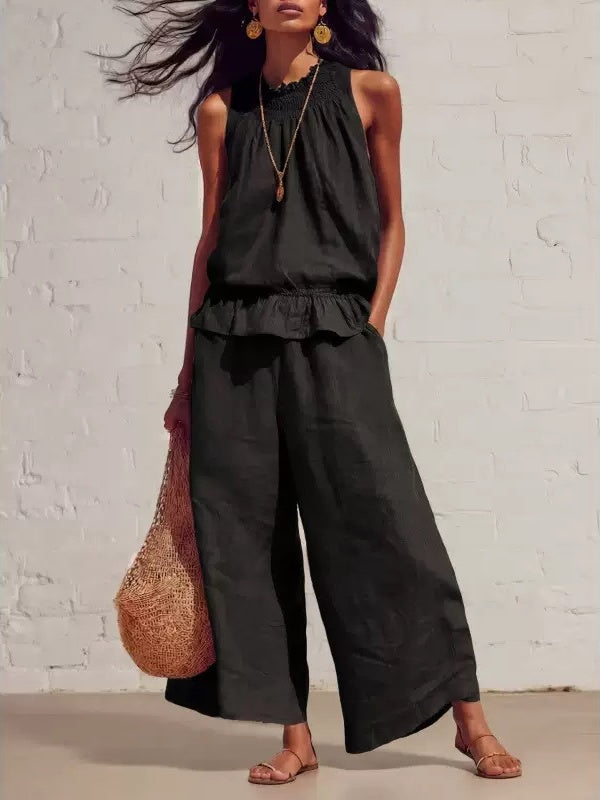 Two-piece Solid Color Set With Ruffles