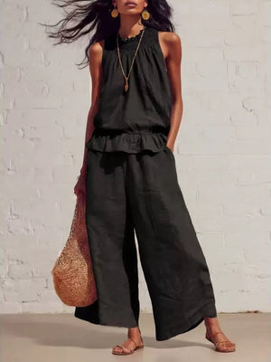 Two-piece Solid Color Set With Ruffles
