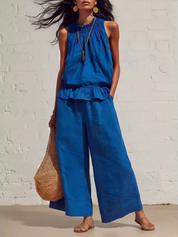 Two-piece Solid Color Set With Ruffles