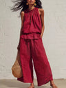Two-piece Solid Color Set With Ruffles