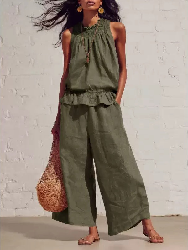 Two-piece Solid Color Set With Ruffles
