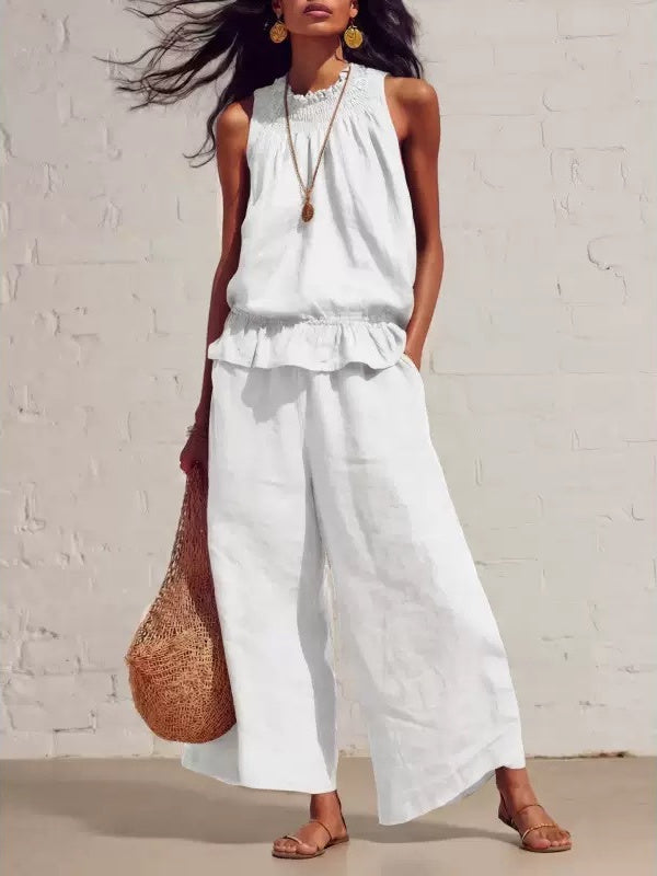 Two-piece Solid Color Set With Ruffles