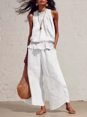 Two-piece Solid Color Set With Ruffles
