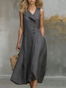 Solid Color Button Midi Dress For Women