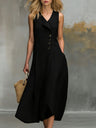 Solid Color Button Midi Dress For Women