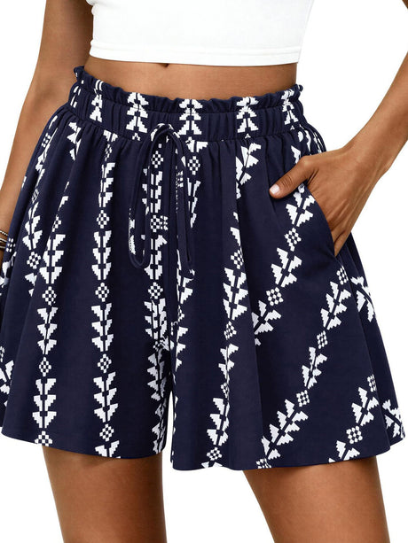 High-waisted Floral Print Loose Casual Shorts